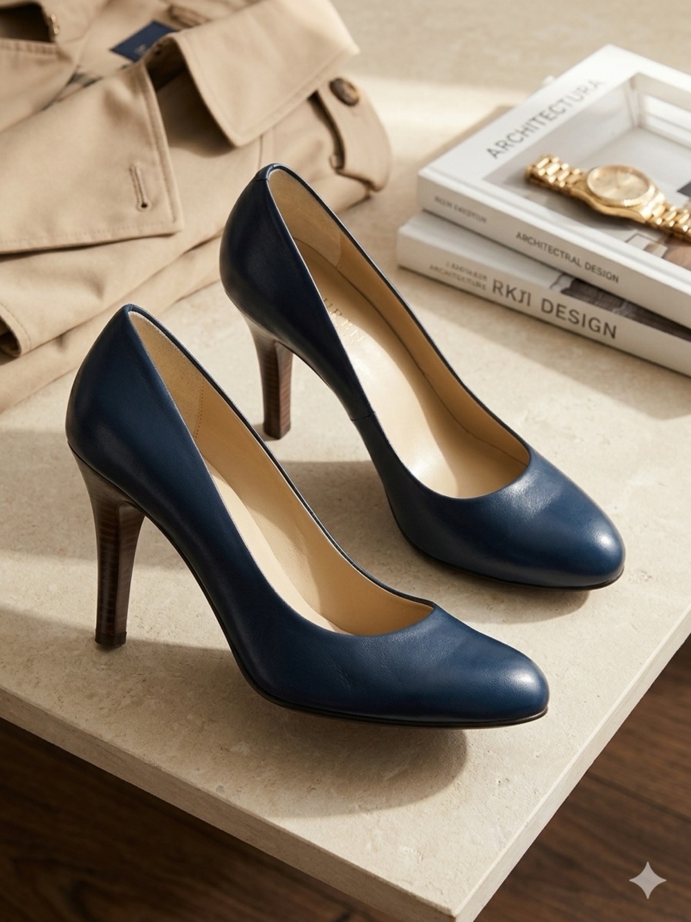Lauren Ralph Lauren Navy Blue Leather Round Toe Classic Pumps Size 8 B